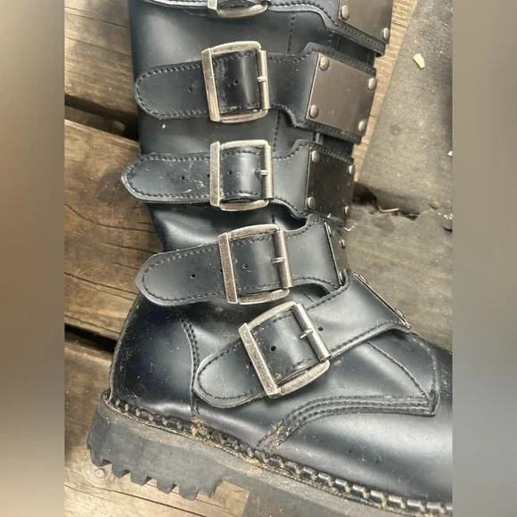 Demonia 10 moto x vegan leather zip punk boots riot-21mp - Picture 4 of 7